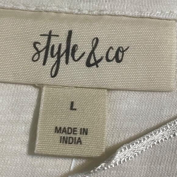 Style & Co NWT Knit Shirt Women's Size Large Henley  Smocked Cotton Blend - Picture 10 of 13